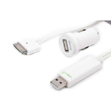 Зарядное устройство автомобильное Dexim DCA 275-W (White), USB на 30pin - 1