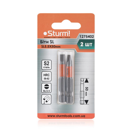 Набор бит S2 SL5.5*50mm Tamper 2шт Sturm 1275402 Набор бит S2 SL5.5*50mm Tamper 2шт Sturm 1275402