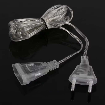 Удлинитель для гирлянды на 5м, вилка ЕС, прозрачный