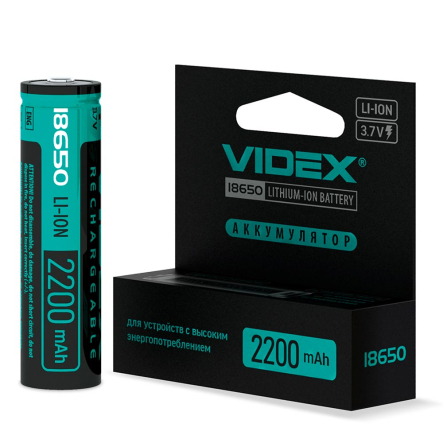 Акумулятор літій-іонний VIDEX 18650-P/1СВ (захист) 2200mAh, 23582 - 2
