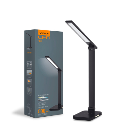 Лампа настільна LED з бездротовою зарядкою VIDEX VL-TF17B 18W 1800-6500K чорна, 27467 - 1