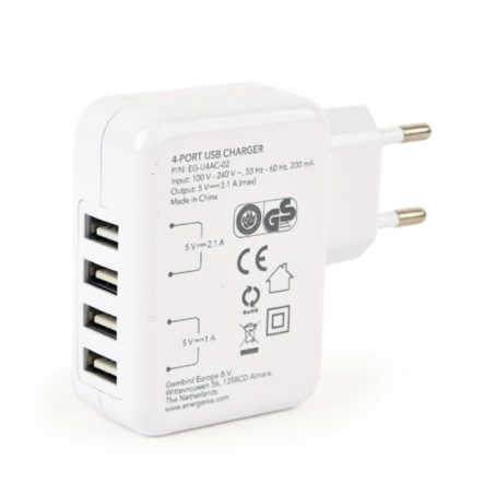 Зарядное устройство Energenie EG-U4AC-02, 4 USB, 3.1 A