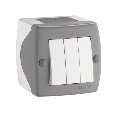 Вимикач 3 кл накладний Mono Electric, OCTANS, IP 20, сірий, 104-020001-114 - 1