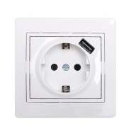 Розетка Lezard MIRA одинарная, с заземлением, + USB, белая, 701-0202-181
