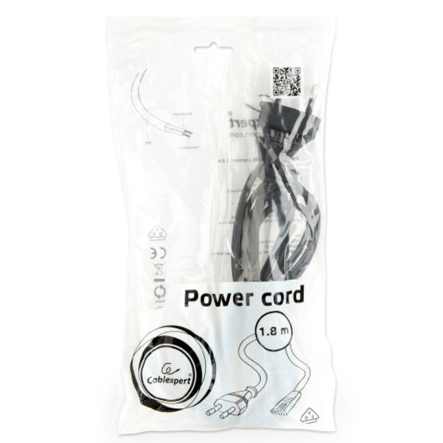 Кабель силовой CEE7/16-C7, длина 1.8 м, 2*0.5 мм кв. Cablexpert PC-184/2, черный