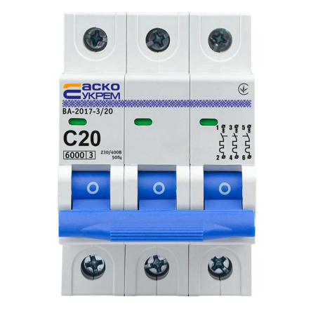 Автоматичний вимикач АСКО-УКРЕМ ВА-2017 3р, 20А С, A0010170022 - 1