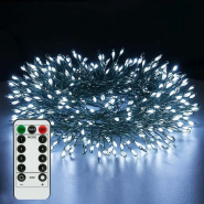 Гирлянда LED Роса мишура от сети и от USB 30м + пульт, зелёный шнур, Холодный белый