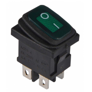 Перемикач 1 клав. вологозах. зелений з підсвічуванням KCD1-4-201WN GR/B 220V, АСКО-УКРЕМ, A0140040066