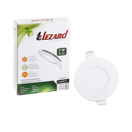 Светильник LED встраиваемый LEZARD, 3W, 6400К, 240Lm, круг, Ø85мм, 464RRP-03 - 1