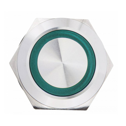 TYJ 19-271 Кнопка металлическая, АСКО-УКРЕМ, A0140010113, плоская с подсветкой 1NO+1NC, зеленая, 220V