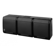 Розетка накладная тройная, черная, IP44, Elektro-Plast Hermes, 0326-09