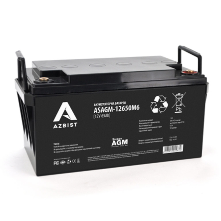 Аккумуляторная батарея ASBIST ASAGM-12650M6, Super AGM, 12 В, 65 Ач, 348*168*178 мм., 02287 - 1