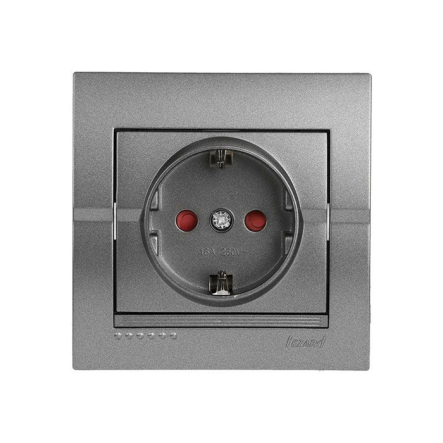 Розетка Lezard DERIY c заземлением, с защитой от детей, темно серый металлик,702-2929-124 - 1