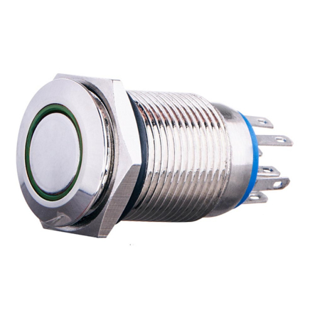 Кнопка металлическая с зелёной подсветкой АСКО-УКРЕМ TYJ16-362 2NO+2NC 220V с фиксацией, A0140010102 - 1