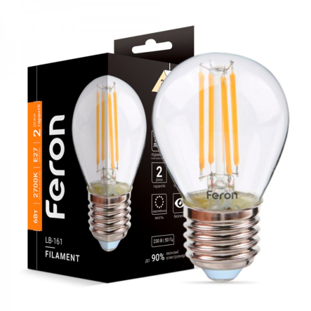 Лампа LED FERON LB-161 6 Вт, 2700K, E27, 230 В, G45, 600Lm, Filament, 6931 - 1