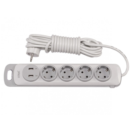 Удлинитель LUXEL&nbsp;NOTA, 4&nbsp;розетки, 5&nbsp;м., 2P+PE, 2&nbsp;USB&nbsp;A&nbsp;*&nbsp;1A, 4355 - 1