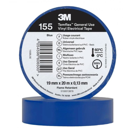 Изолента VINYL ELECTRICAL TAPE 0.13mmx19mmx20m синяя (3М) - 1