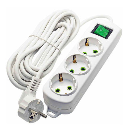 Удлинитель Lezard Letitia 3 гнезда 3м с заземлением, с кнопкой, 721-0303-302 - 1