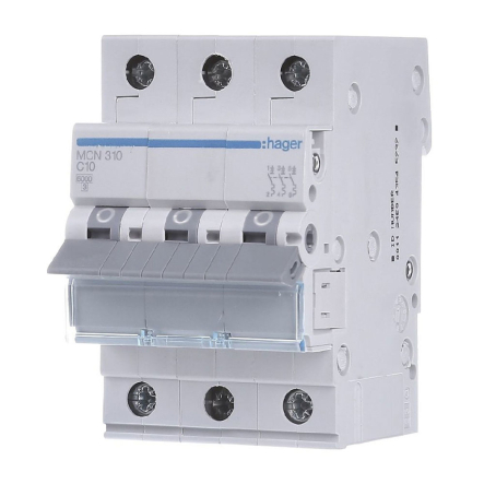 Автоматичний вимикач HAGER MCN310, 3P, 10A, С 6kA, 3M - 1