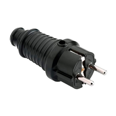 Вилка штепсельная, Mono Electric 170-010102-705, 2P+PE, каучук, черная, з заземленнием - 1