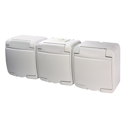 Розетка 3-я Schuko (белая крышка) (IP44) RHE-3s, Hermetics, ETI - 1