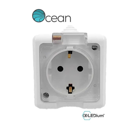 Розетка одномісна із заземленням LEDium OCEAN, 16А, IP54, біла - 1