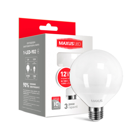 Лампа LED MAXUS, 12 Вт, 4100K, E27, 220 В, G95 - 1