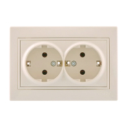 Розетка Lezard MIRA подвійна, із заземленням, крем, 701-0303-127B
