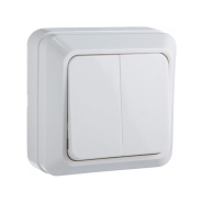 Вимикач двоклавішний білий, накладний, АСКО-УКРЕМ, BЗ10-2-0-Ct-W
