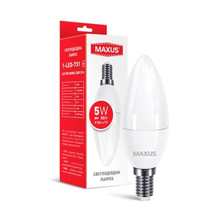 Лампа LED MAXUS, 5 Вт, 3000K, E14, 220 В, C37 - 1