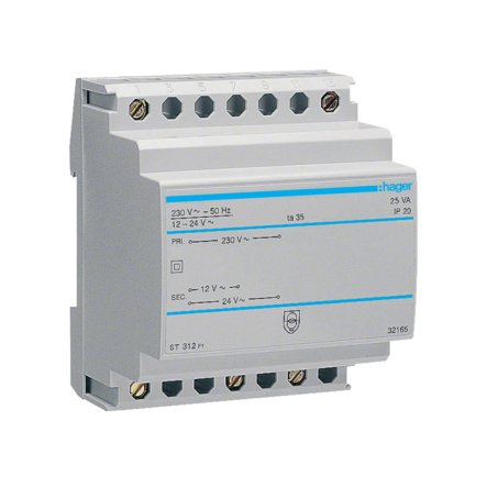 Трансформатор на DIN-рейку, 230В/24 В (1,04А), 230В/12 В (2,08А), 4м АС Hager - 1