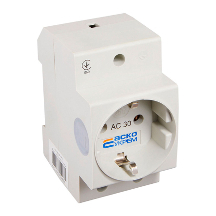 Розетка на DIN-рейку с заземлением АС 30 2Р+РЕ АСКО-УКРЕМ A0150010104