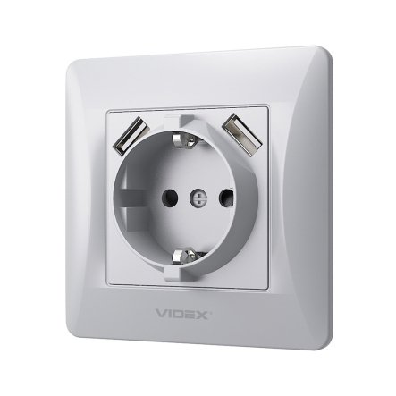 Розетка VIDEX BINERA одинарная, с заземлением и 2USB, серебряный шелк, VF-BNSK1GU2-SS - 3