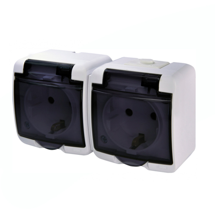 Розетка 2-я Schuko (белая/дымчатая крышка) (IP44) RHE-2sd, Hermetics, ETI - 1