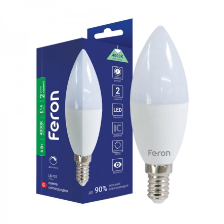 Лампа LED диммерная Feron LB-737 dimm, 6W, 4000K, E14, 230V, C37 - 1
