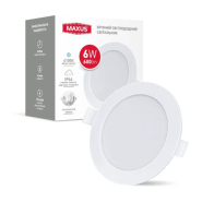 Світильник LED вбудований MAXUS 1-RDL-0641-IP, 6W, 4100K, 1200 Lm, IP44, Ø 100 мм