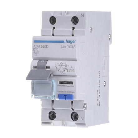 Дифавтомат HAGER ADA960D, 1P, C, 10А, 30мА, 6kA - 1