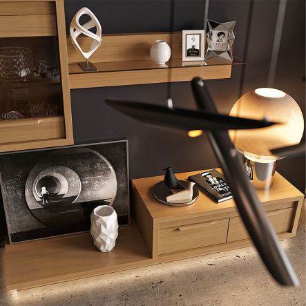 Тумба под ТВ Мебус Прайм 2Ш, 2000х490х420 мм, дуб, панакота/лофт