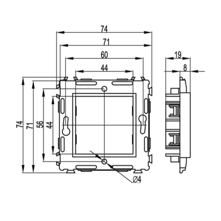 Каркас на 2 модуля, Brava, ДКС, 75020W, (одноместный со стальными лапками и винтами), белый RAL9010