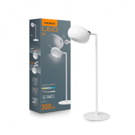 Настольная лампа аккумуляторная VIDEX VLE-TF18W, 3W, 3000-5500K, белая - 1
