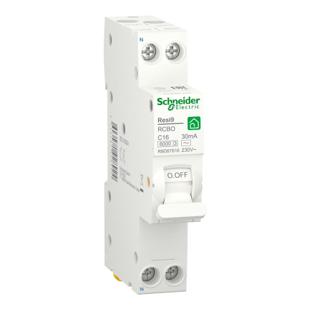 Дифференциальный автомат Schneider Electric RESI9, 6kA, 1M 1P+N 16A, C 30mA, АC, R9D87616 - 1