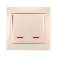 Выключатель Lezard MIRA двухклавишный, с подсветкой, крем, 701-0303-112