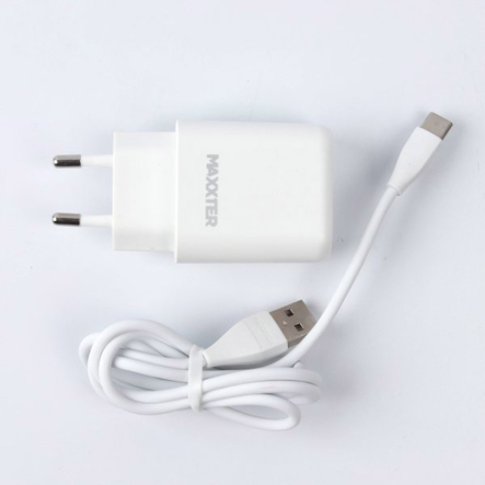 Зарядное устройство Maxxter WC-QC-AtC-01, USB (Quick Charge 3.0) 5V / 2.4A-9V / 1.2A + Кабель USB-A to Type-C