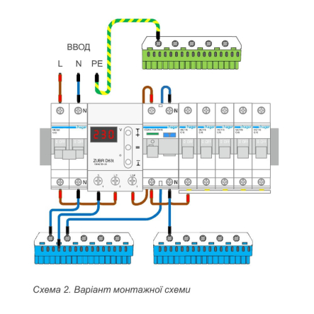 Реле напряжения ZUBR D25t, однофазное, с термозащитой - схема подключения 02