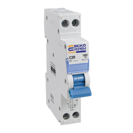 Устройство защитного отключения ДВ АСКО-УКРЕМ UTrust 1P+N (18 mm) 20А C 30mА AC, A0010210145