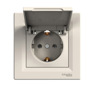 Розетка с заземлением, с крышкой, Schneider Electric ASFORA, крем, ЕРН3100123
