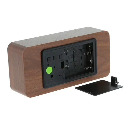 Часы VST-862S-6 зеленый, корпус коричневый, USB, температура, влажность