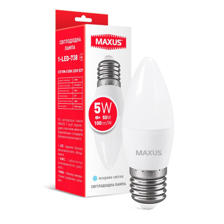 Лампа LED MAXUS, 5 Вт, 4100K, E27, 220 В, C37 - 1