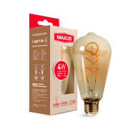 Лампа LED MAXUS 1-LED-7164, 4 Вт, 2200K, 220 В, E27, ST64, Vintage, Filament, арт деко