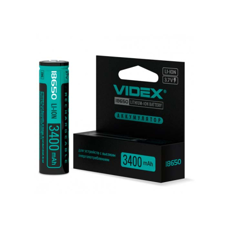 Аккумулятор VIDEX 18650-P, 3,7 В, 3400 мАч, Li-Ion, с защитой, 24453 - 1